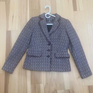 Karl Lagerfeld pink and black tweed blazer Sz 4 with ruffle pockets